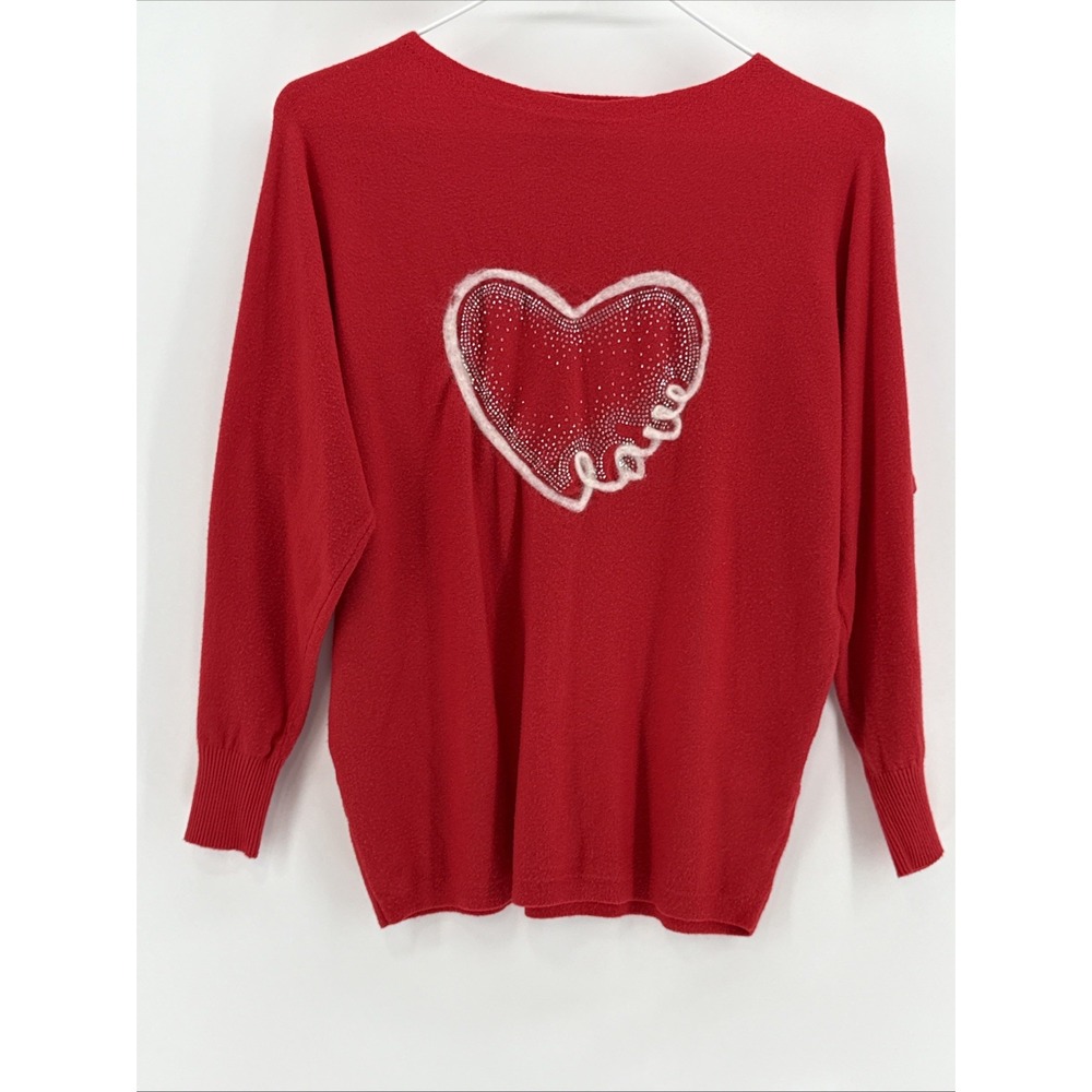 Aaeda Sweater Embellished Heart Love Very Soft Red Lounge Comfort‎ Small